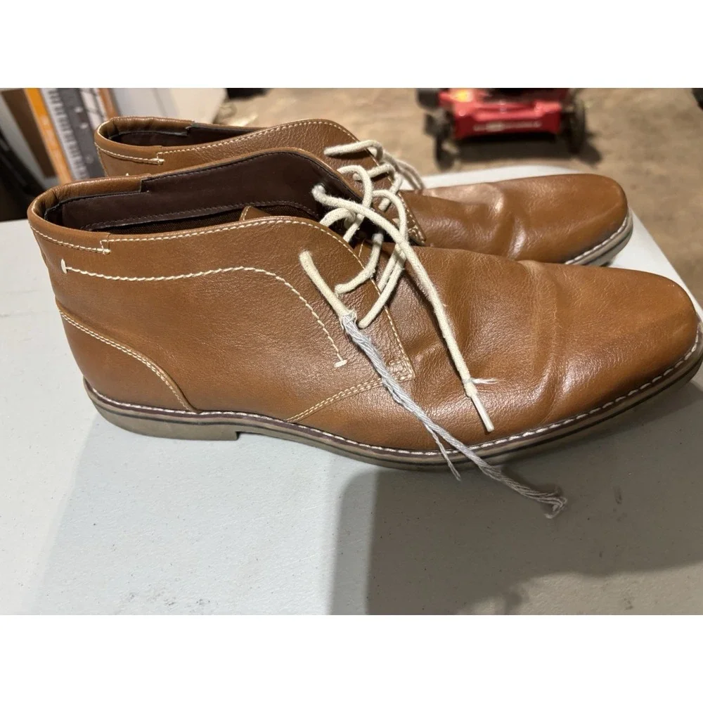 Mens Sonoma Braydon Sz 12 Chukka Boots Brown Faux Leather Casual‎ Lace Up Shoes
